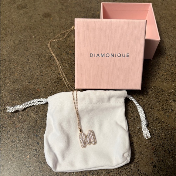 Diamonique Gold 'M' Pendant Necklace - Picture 3 of 4